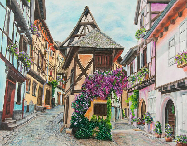 France Art Print featuring the painting Touring in Eguisheim by Charlotte Blanchard