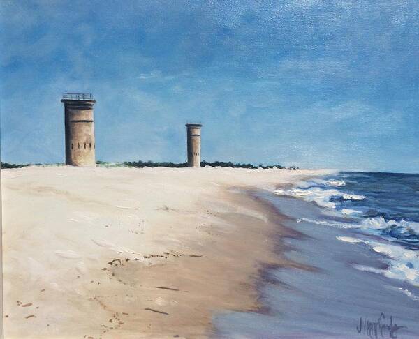 Ocean Atlantic Rehoboth Beach Delaware Art Print featuring the painting Towers by Maggii Sarfaty