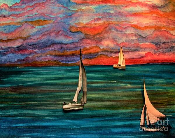 Mixed Media Art Print featuring the painting Toy Boats x's 3 by Barbara Donovan
