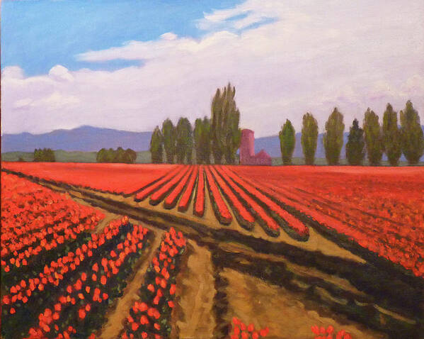 Landscape Art Print featuring the painting Tulip Farm by Stan Chraminski