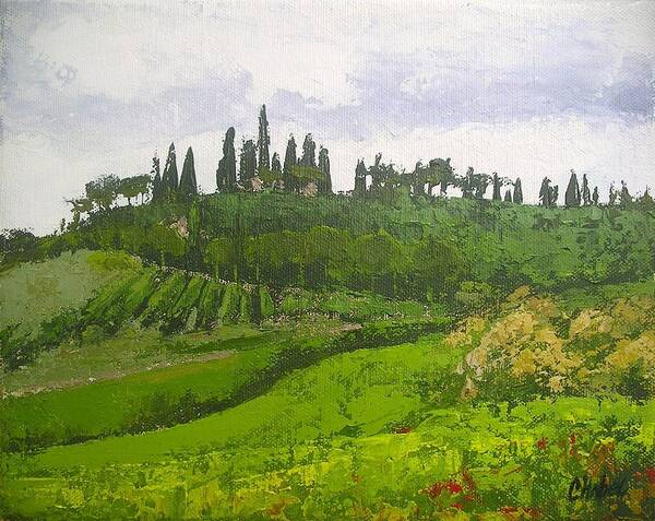 Tuscan Hillside Art Print featuring the painting Tuscan Villa Hillside by Chris Hobel