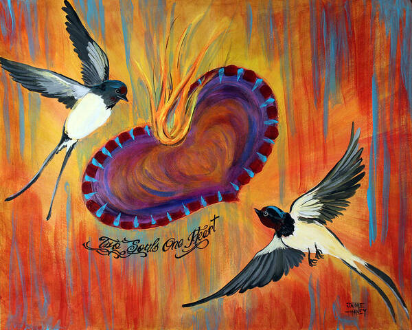 Southern Indiana Artist Art Print featuring the painting Two Souls One Heart by Jaime Haney