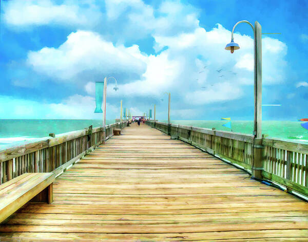 Tybee Art Print featuring the photograph Tybee Island Pier in Watercolor by Tammy Wetzel