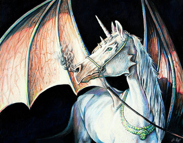 Dragon Art Print featuring the drawing Unicorn Dragon by Aaron Spong
