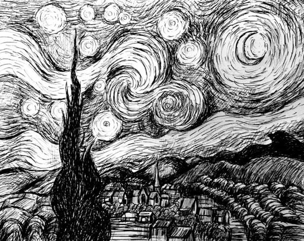 Van Gogh Starry Night Signed Etch A Sketch Art Print pick Your