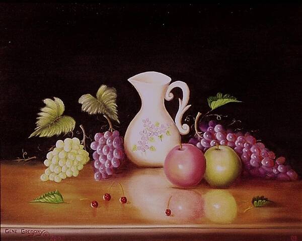 Still Life Art Print featuring the painting Vase and fruit by Gene Gregory