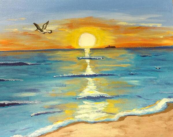 Ocean Art Print featuring the painting Virginia Beach Sunrise by Nancy Sisco