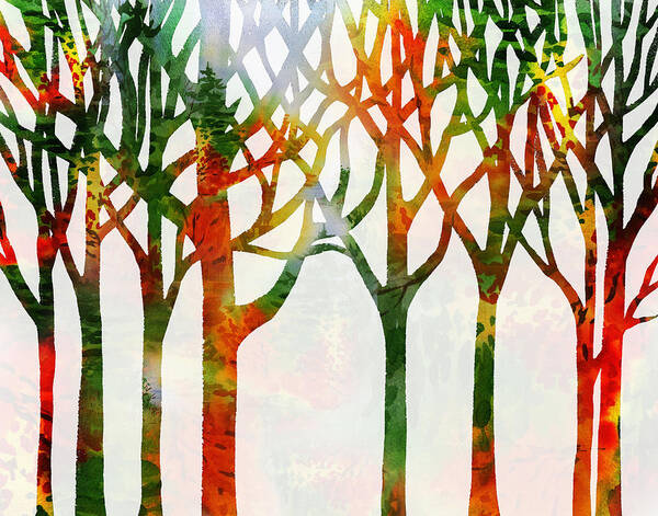 Watercolor Forest Art Print featuring the painting Watercolor Forest Silhouette Fall by Irina Sztukowski