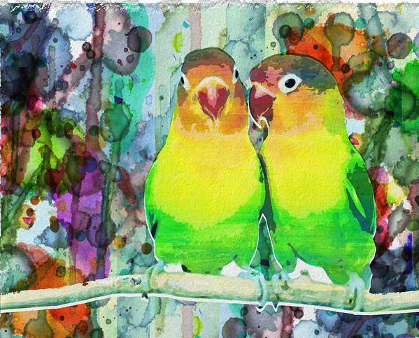 Neon Art Print featuring the painting Watercolor Neon Parrots Bird Painting Watercolor Abstract by Robert R Splashy Art Abstract Paintings