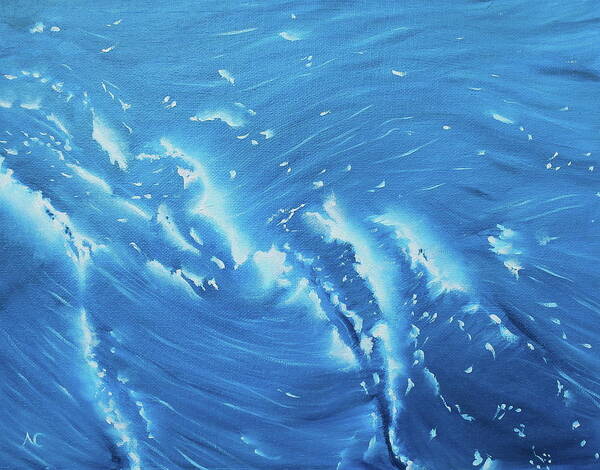 Waves Art Print featuring the painting Waves - French Blue by Neslihan Ergul Colley