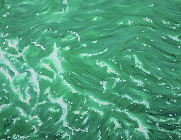 Waves Art Print featuring the painting Waves - Green by Neslihan Ergul Colley