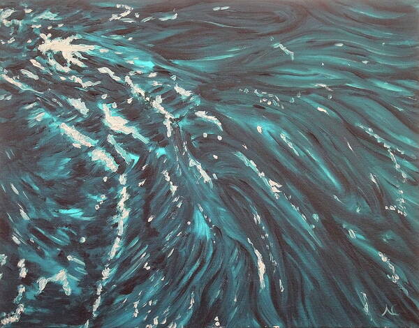 Water Art Print featuring the painting Waves - Turquoise by Neslihan Ergul Colley