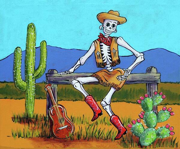 Dia De Los Muertos Art Print featuring the painting Western Cowgirl by Candy Mayer
