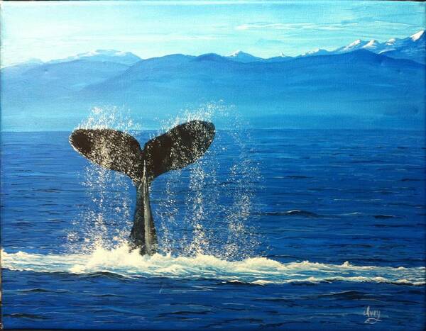 Whale Art Print featuring the painting Whale of a Tail by Mike Ivey