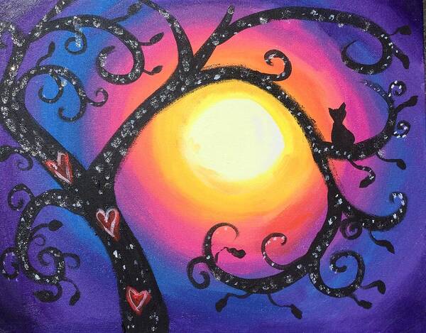 Acrylic Painting Art Print featuring the painting Whimsical Tree at Sunset by Serenity Studio Art