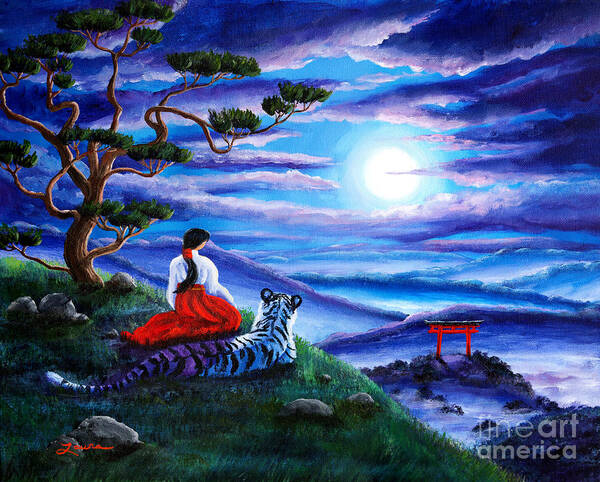 Japanese Art Print featuring the painting White Tiger Meditation by Laura Iverson