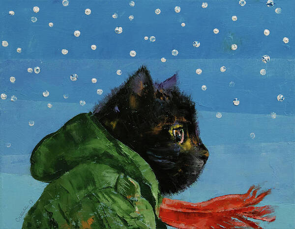 Winter Art Print featuring the painting Winter Kitten by Michael Creese