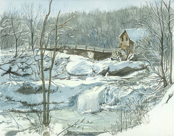 Landscape Art Print featuring the painting Winter Mill by Lynn Babineau