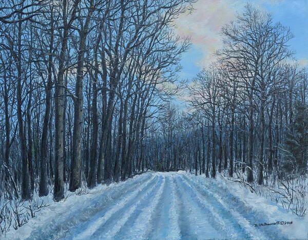Forest Road Art Print featuring the painting Winter Road to the Gas Well by Kathleen McDermott