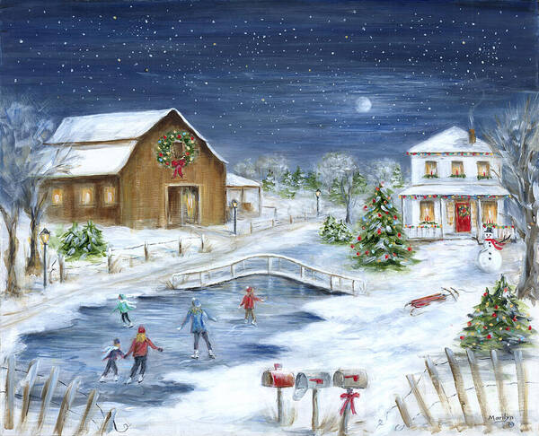 Christmas Farm Landscape Art Print featuring the painting Winter Wonderland by Marilyn Dunlap