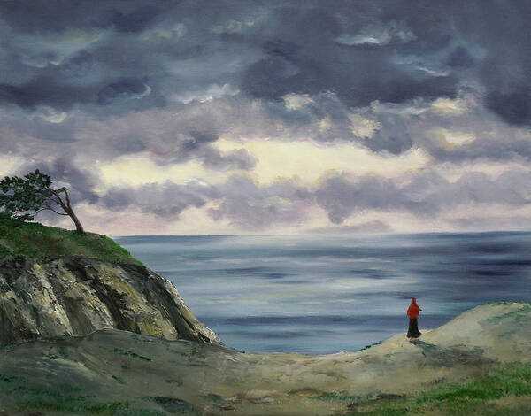 California Art Print featuring the painting Woman in a Red Shawl by Laura Iverson