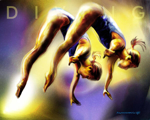 Athlete Art Print featuring the painting Women in Sports - Tandom Diving by Mike Massengale