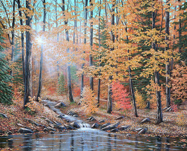 Jake Vandenbrink Art Print featuring the painting Woodland Trail by Jake Vandenbrink