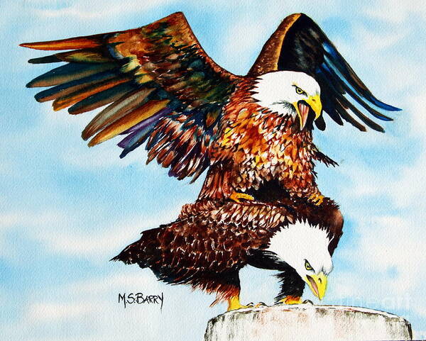 Eagles Art Print featuring the painting You Ruffle My Feathers by Maria Barry