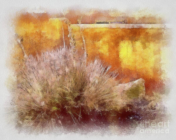 Taos Art Print featuring the painting Yucca and Adobe in aquarelle by Charles Muhle