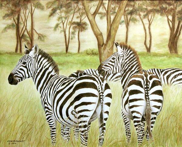 Zebras Art Print featuring the painting Zebra Pals by Elaine Booth-Kallweit