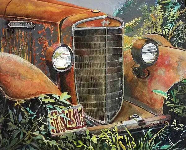 Antique Car Art Print featuring the painting Rust Bucket by Lucy LeMay