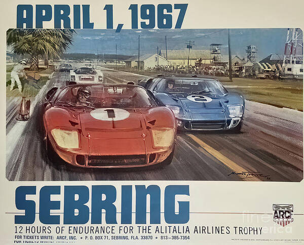 Vintage Art Print featuring the mixed media 1967 Sebring Race Poster Featuring Ford Gt40 by Retrographs
