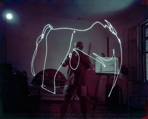 Pablo Picasso Art Print featuring the photograph Picasso Uses Light Pen #2 by Gjon Mili