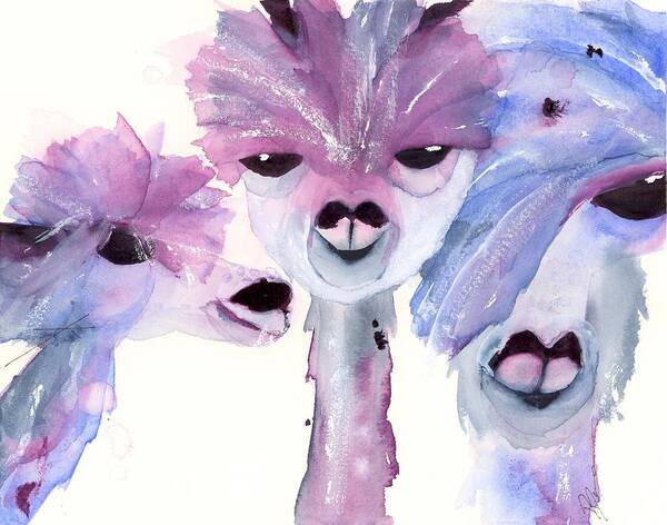 Alpaca Art Art Print featuring the painting 3 Alpacas by Dawn Derman