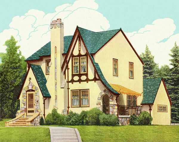 Architecture Art Print featuring the drawing Tudor Style House #3 by CSA Images