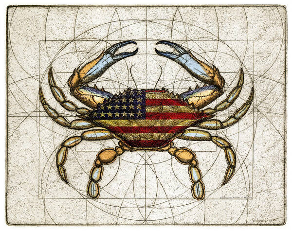 Charles Harden Art Print featuring the mixed media 4th of July Crab by Charles Harden