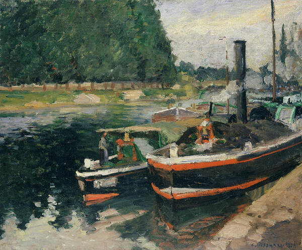 Boat Art Print featuring the painting Barges at Pontoise #5 by Camille Pissarro