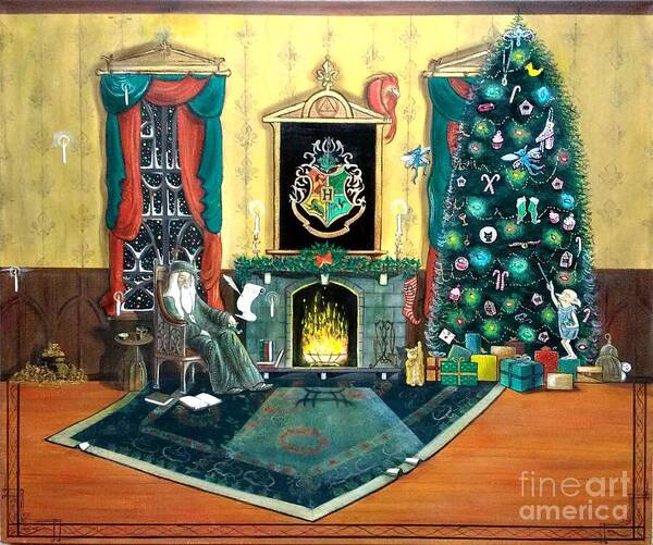 Harry Potter Art Print featuring the painting A Dumbledore Christmas by John Lyes