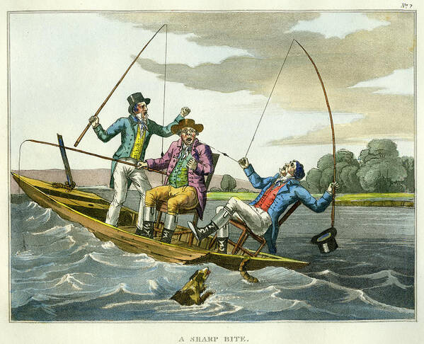 Fishing Art Print featuring the mixed media A Sharp Bite by unsigned attributed to Edward Barnard