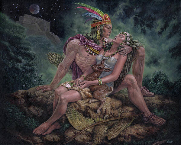 Indian Art Print featuring the painting Amor Indio by Daniel Ayala