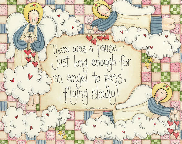 Angels Clouds Hearts Art Print featuring the painting Angels Flying Slowly by Debbie Mcmaster