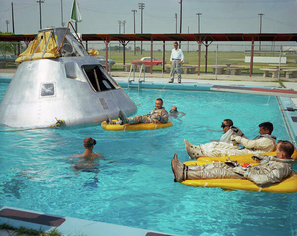 Vintage Art Print featuring the digital art Apollo 1 Astronauts Working By The Pool by Print Collection