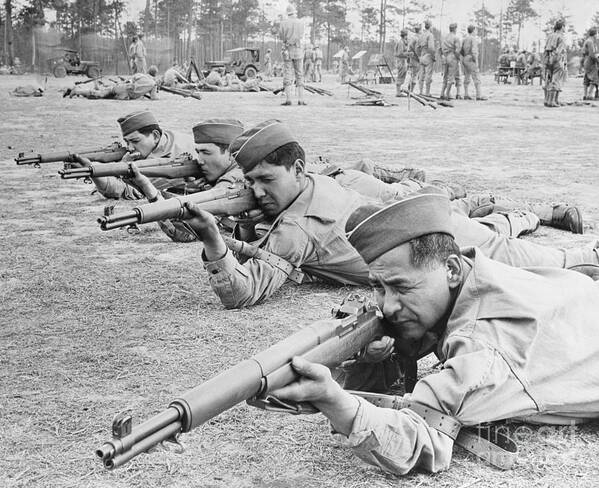 People Art Print featuring the photograph Army Soldiers Aiming Rifles by Bettmann