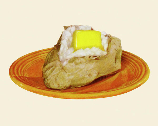 Baked Potato Art Print featuring the drawing Baked Potato with Butter by CSA Images