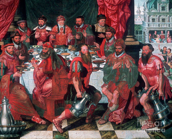People Art Print featuring the drawing Banquet, 1574. Artist Antoon Claeissens by Print Collector