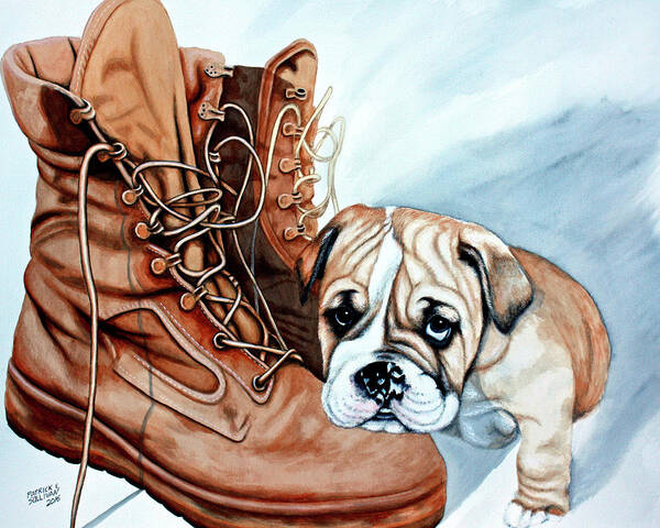 Boots Bulldog Art Print featuring the painting Boots Bulldog by Patrick Sullivan