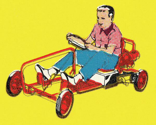 Auto Art Print featuring the drawing Boy Driving a Go Cart by CSA Images