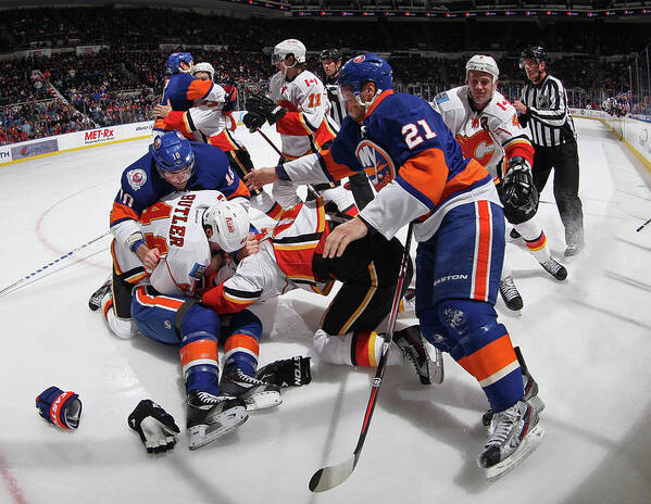 Sports Period Art Print featuring the photograph Calgary Flames V New York Islanders by Bruce Bennett