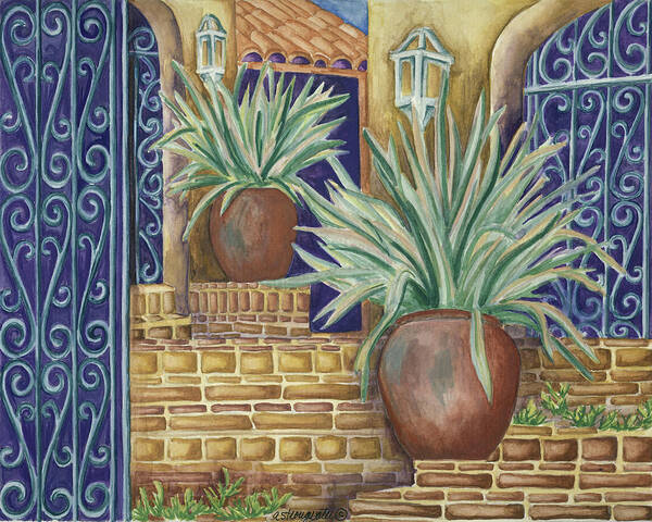 California Pots Agave Art Print featuring the painting California Pots Agave by Andrea Strongwater