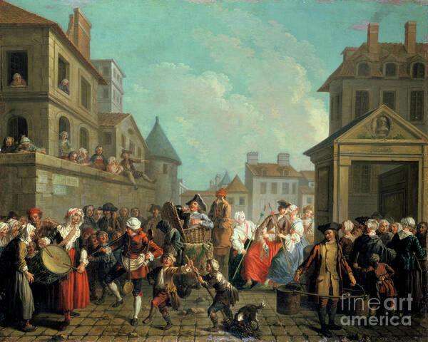 Crowd Of People Art Print featuring the drawing Carnival In The Streets Of Paris, 1757 by Print Collector